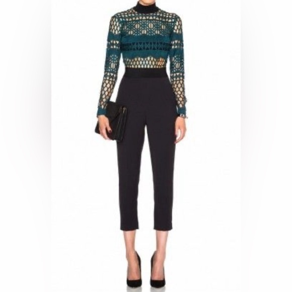 NWT Self Portrait Cutwork Lace Jumpsuit Black Green ASO Taylor Swift - Picture 1 of 9